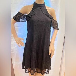 Express Black Lace Cold Shoulder Midi Dress size xs